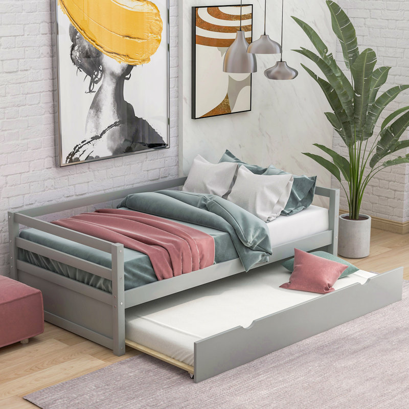 Lit de jour avec cadre gigogne, taille simple, Gris