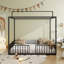 Lit convertible en métal 3 en 1 Montessori, lit pour tout-petits clôturé avec support en lattes de métal robuste, lit à baldaquin de conception minimaliste moderne Funland, assemblage facile-1396204723-1396204724
