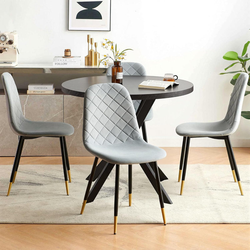 Small Kitchen Table Chairs Set Of 4, Round Pedestal Dining Table And Velvet Chairs, Gray