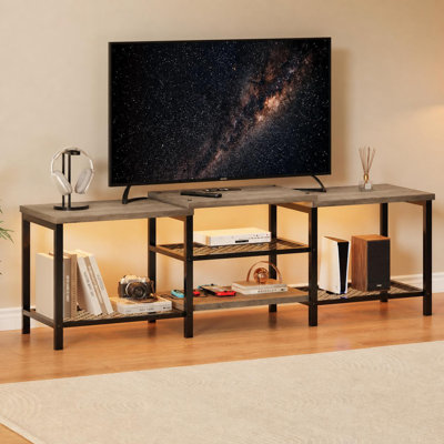 Modern TV Stand with Storage Shelves, Entertainment Cabinet for Living Room, Sturdy Particle Board and Iron Frame, Easy Assembly, Grey