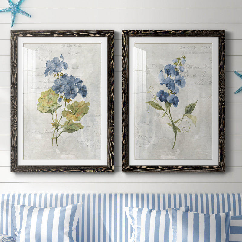 Lin bleu géranium - ensemble de 2 reproductions d'art, Impression encadrée avec passe-partout, H 44 po x l 31 po