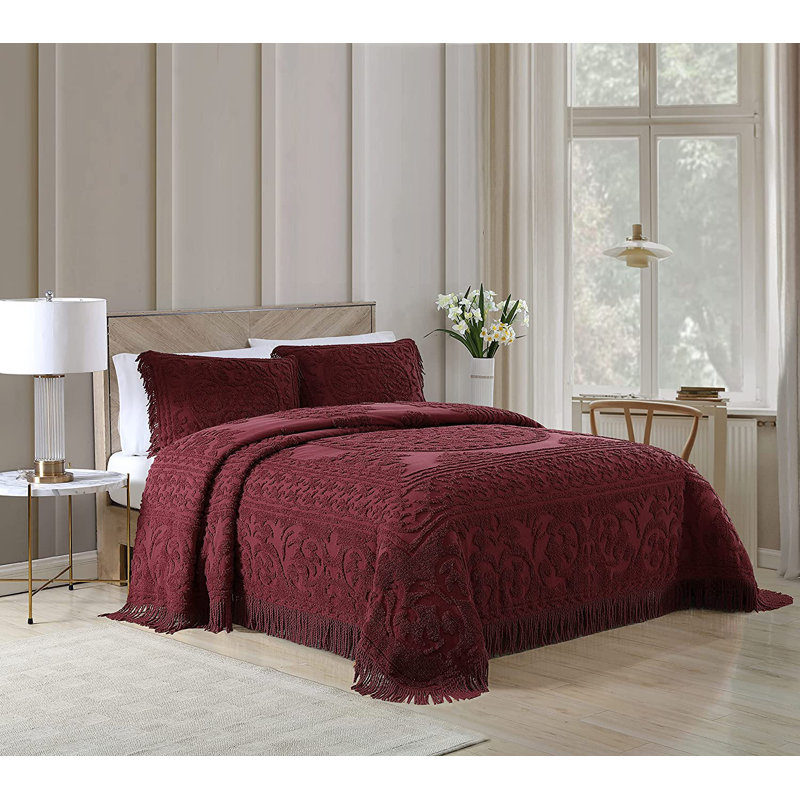 Bedspread, Full Comforter + 2 Standard Shams, Burguundy