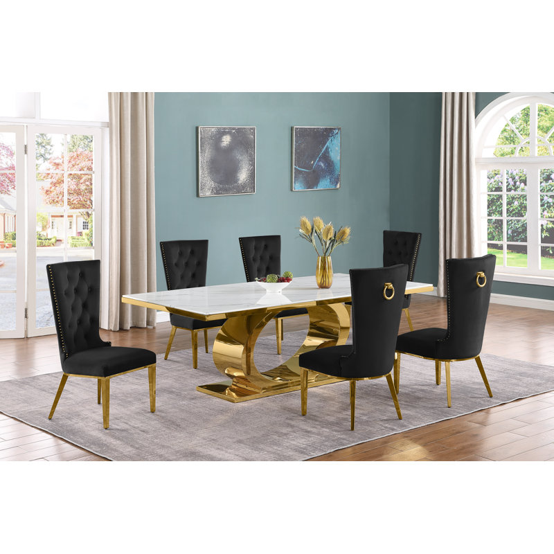 Ensemble de salle à manger Ballance, Ensemble repas 7 pièces, Or, Black