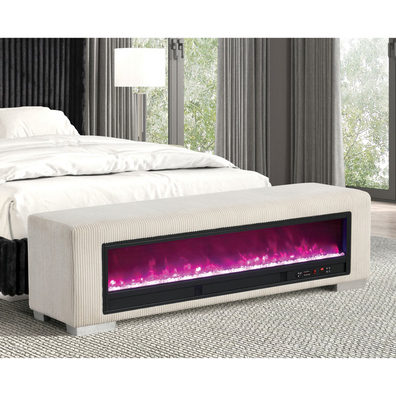 Banc avec foyer électrique Lystra, Beige