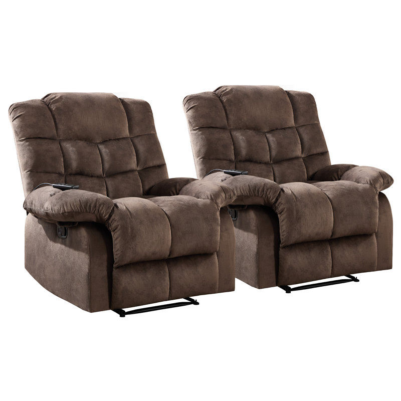  38.9" Wide Cozy and Supportive Manual Recliner Chair with Heat and Vibration Massage (Set Of 2), Dark Brown