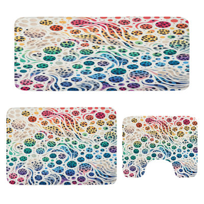  Leopard Print Bathroom Rug Set 3 Pieces U-Shape & Rectangle Mats White Multicolor