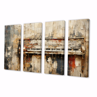 Rustic Brown Piano Melodies I - Music Piano 4 Piece Wall Art