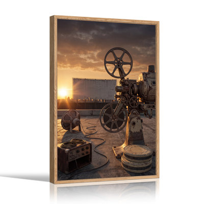 Vintage Movie Projector And Drive-In Screen At Sunset Canvas Wall Art