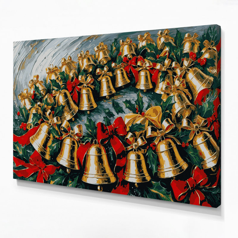 «Christmas Christmas Bells», art mural sur toile brune, H 20 po x l 24 po