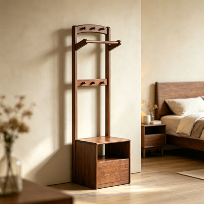 Portemanteau en bois d'hévéa avec tiroir pour banc