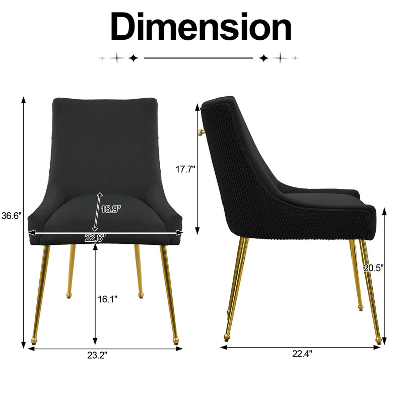 Velvet Upholstered Dining Chairs With Gold Pull Handle, Black