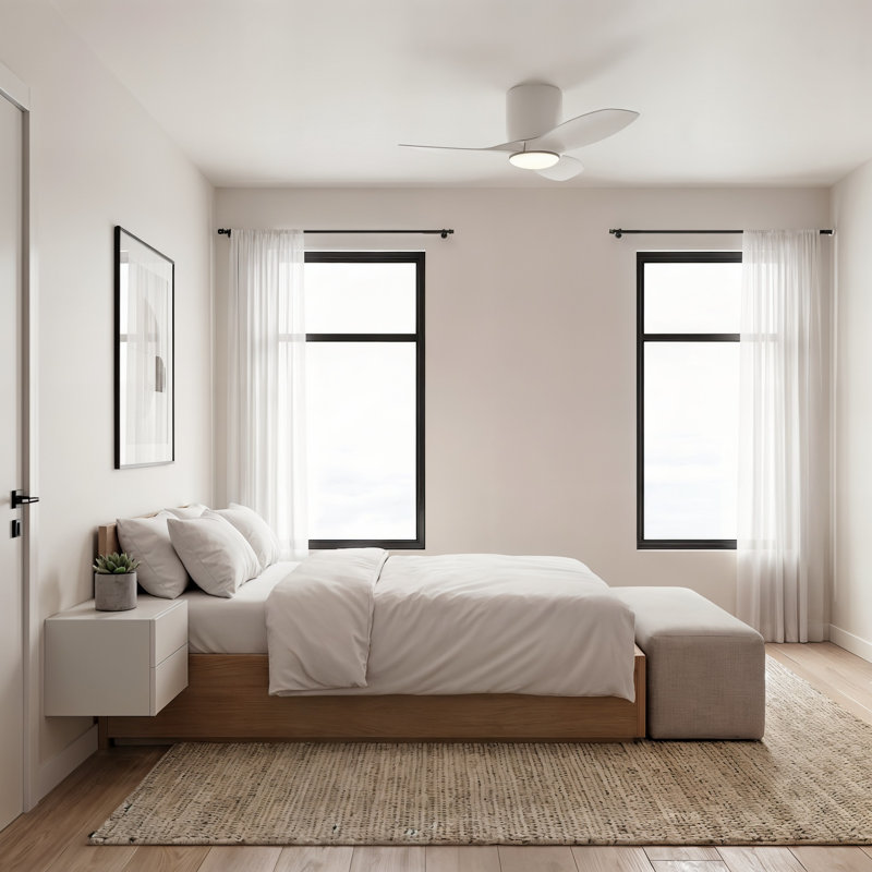 Ventilateur de plafond d'intérieur à DEL 32 pouces avec pales en ABS et télécommande portative Génération Lighting, Blanc mat
