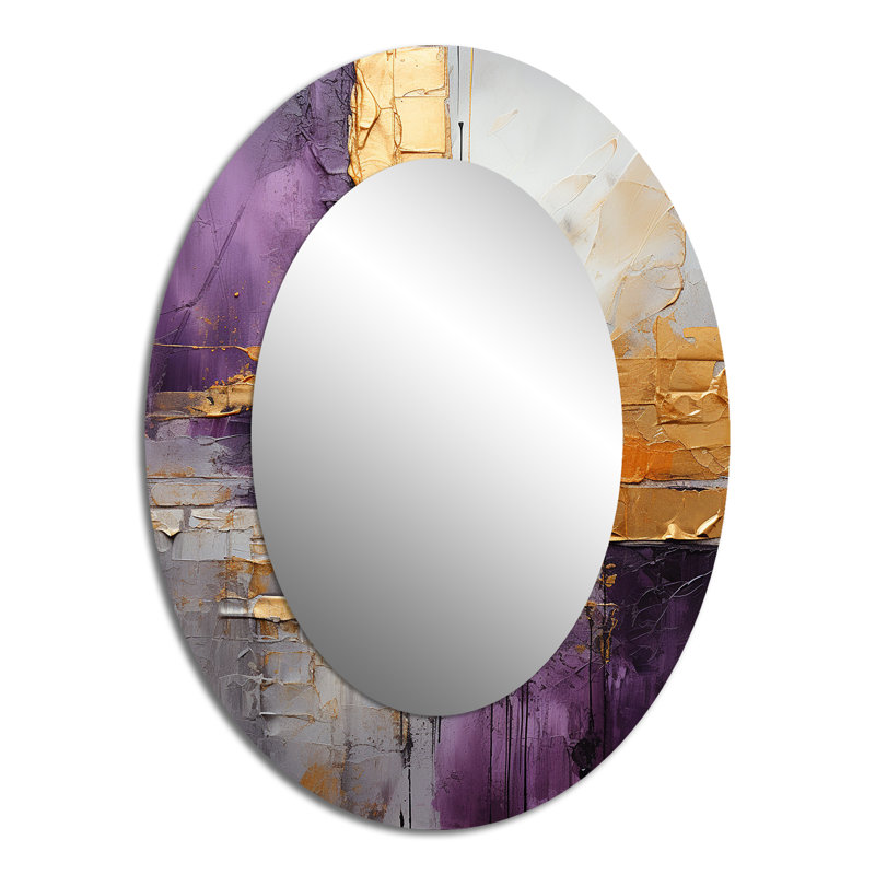 Gold Purple Abstract Fractal III - Modern Oval Wall Mirror, 40" x 30"