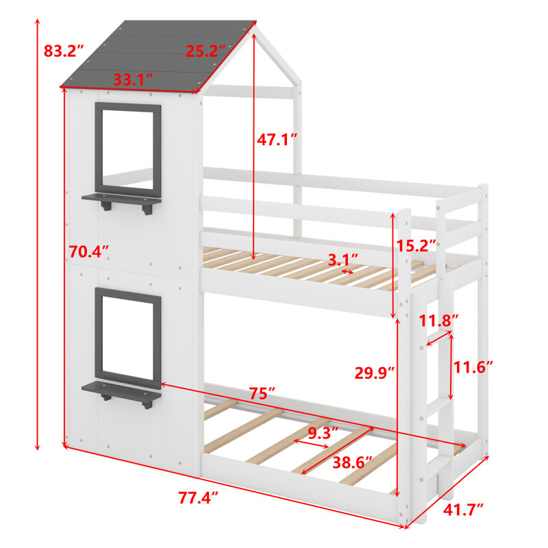 Monhollan Kids Twin Over Twin Bunk Bed, White