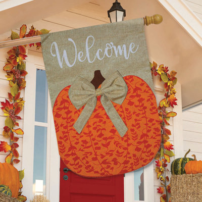 Autumn Pumpkin Burlap House Flag