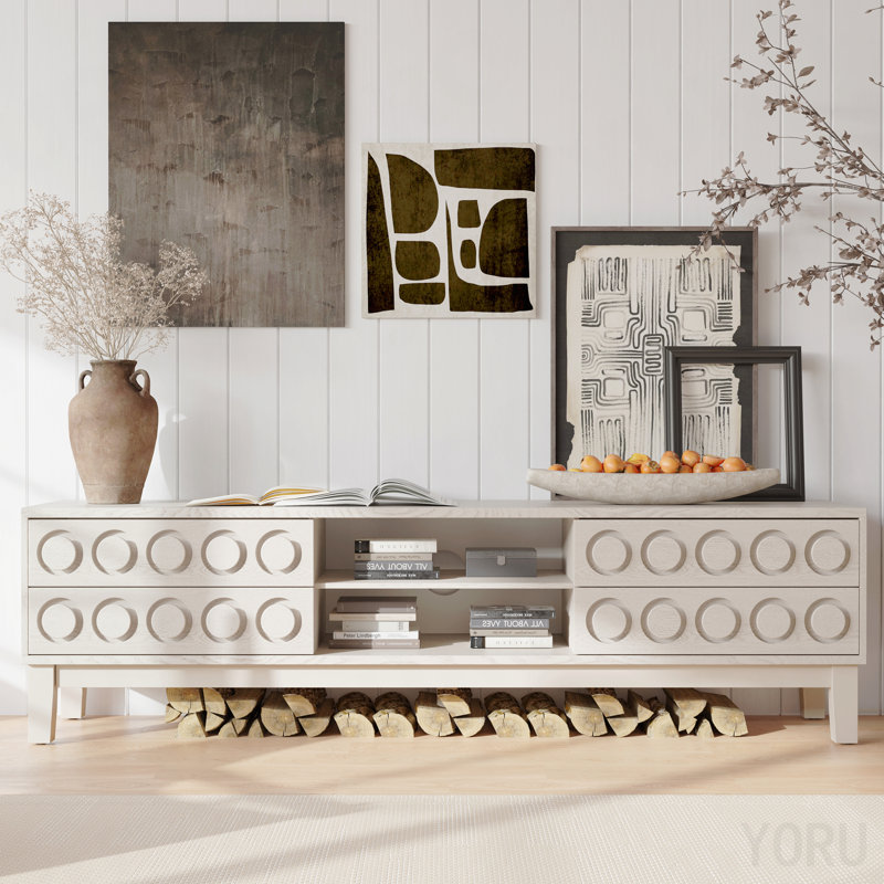 Console multimédia 75 po pour bureau avec 4 tiroirs - Blanc