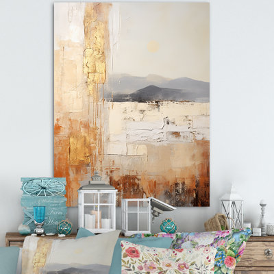 Beige And Gold Minimal Expression IV - Abstract Collages Wall Art Living Room