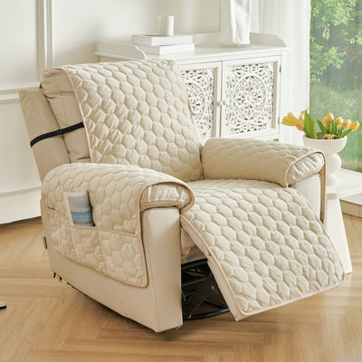 Housse de coussin inclinable moelleuse toutes saisons - antidérapante, lavable, adaptée aux animaux de compagnie, avec sacs de rangement pour accoudoirs latéraux. Convient pour un fauteuil, une causeuse et un canapé 3 places.