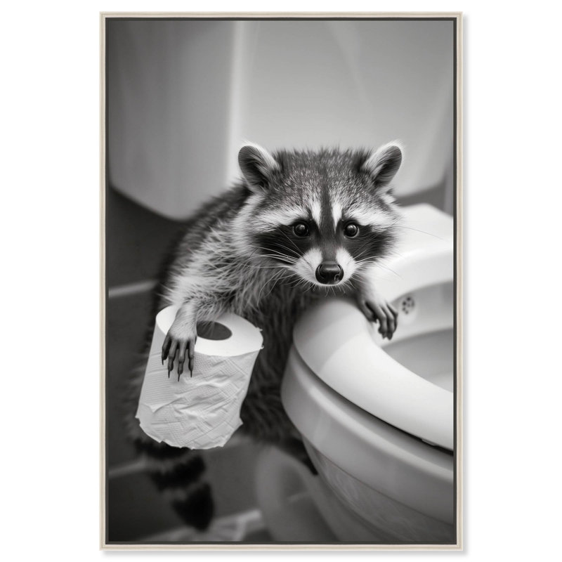 "Helper Raccoon", impression sur toile par Art Remedy, H 46 po x l 31 po, Cadre argenté