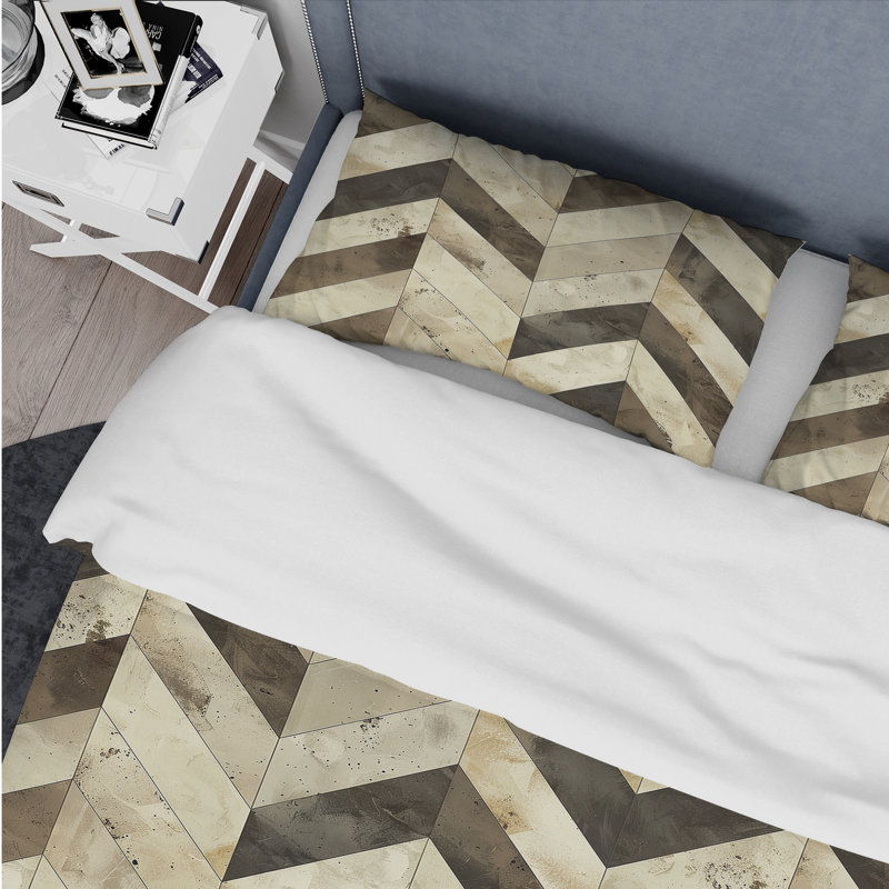Brown Cream Chevron Print II - Modern Duvet Cover Set, King Duvet Cover + 2 King Shams