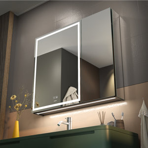 LED Bathroom Medicine Mirror Cabinet, Defog, Dimmable, 3-Color Mode, Outlets & USBs