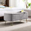 Banc gris rembourré en fausse fourrure pour le salon avec rangement et espaces dorés-1843744640