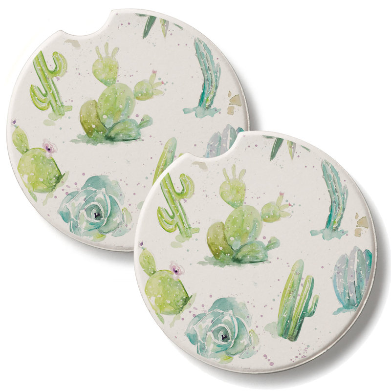 Ensemble de 2 sous-verres en pierre Desert Garden Cacti