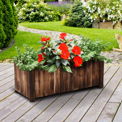 Outsunny Wooden Raised Garden Bed 120 x 50 x 45cm Carbonised
