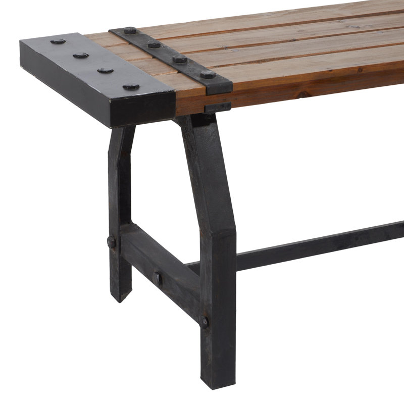 Rickey Wood Brown Bench with Black Metal Base and Studs
