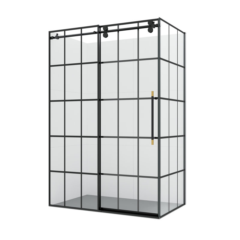 Puente 48'' Matte Black Framed Rectangle Shower Enclosure