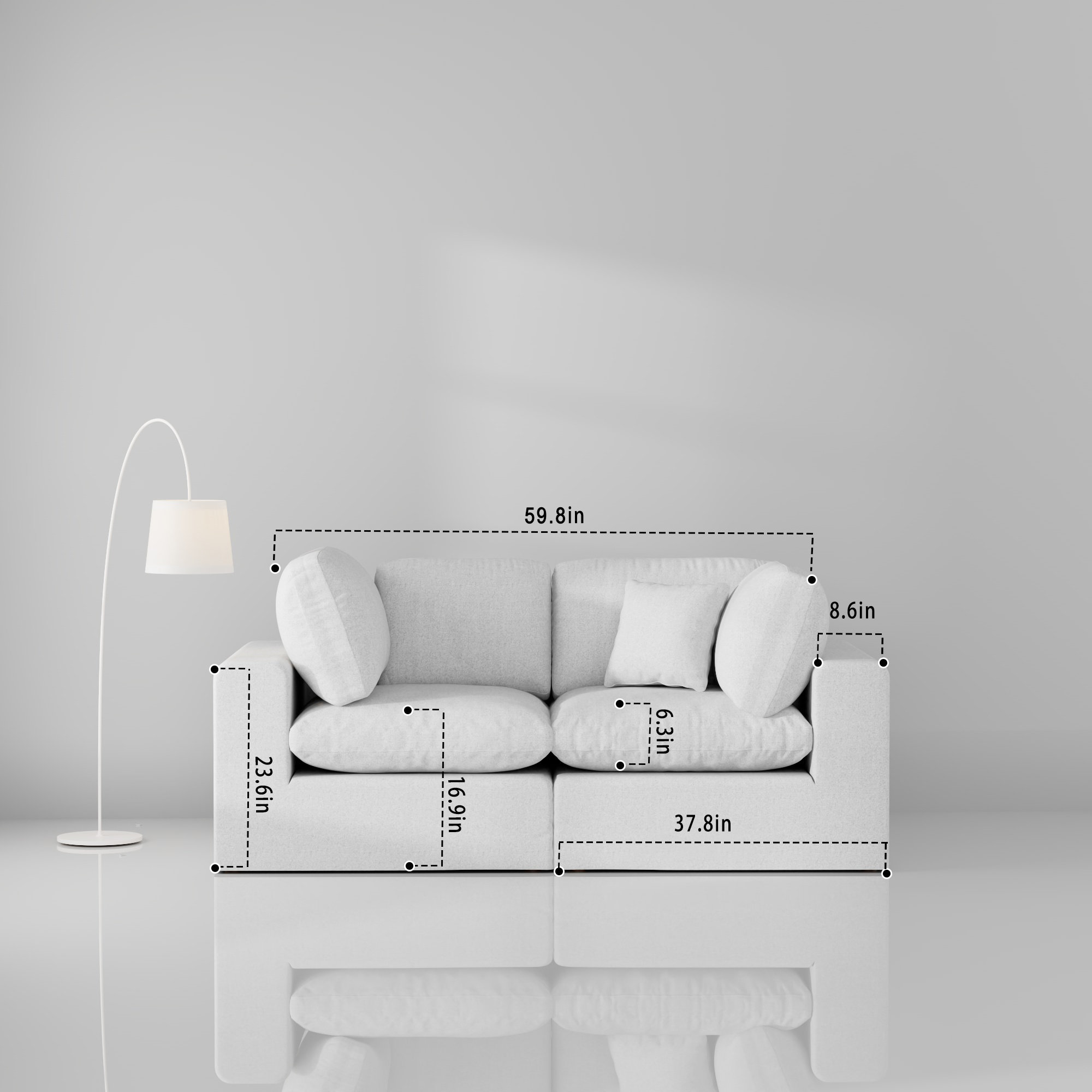 Jossa 2-Piece Modular Upholstered Sofa, White Polyester