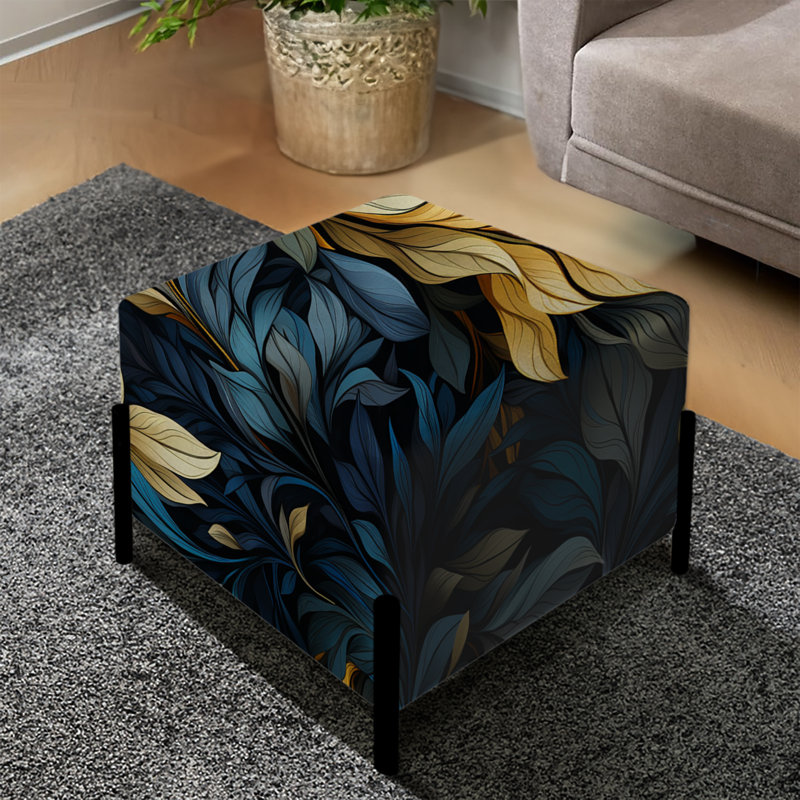 Leaf Blue And Yellow Harmony - Floral Square Ottoman