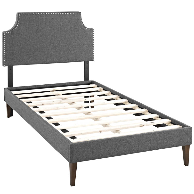 Lit plateforme Corene avec pieds fuselés carrés, Gris, Simple