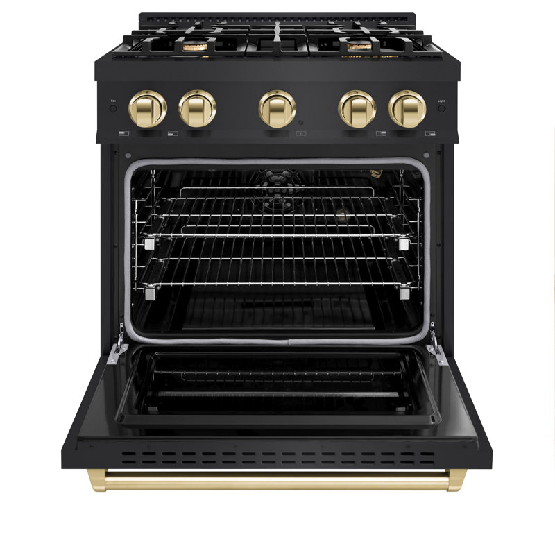 ZLINE Autograph 30" Classic Black Stainless Gas Range w/ 4 Burners & Bronze Accents, Gold