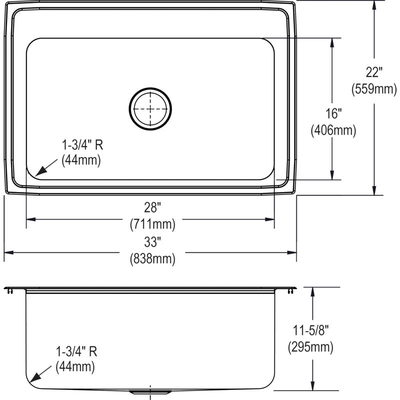 Évier de cuisine à montage sur plan L 33 po x l 22 po Lustertone, 4 trous