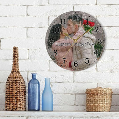 JUNZAN Custom Image/Text Round Bathroom Clocks Silent Wall Clock 10 Inch Rustic Wall Clocks For Bedrooms For Decor For Living Living Room Gift For Family/Friends