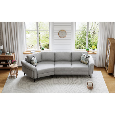 3 sièges courbés pour la maison, revêtement en chenille gris, siège à ressorts ensachés, pieds ergonomiques en métal, coussins amovibles de style 111 po avec tissu de style, coussins, options de sièges modernes