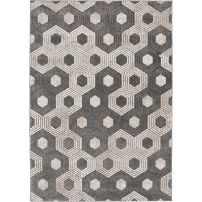 Ebern Designs German Azar Dark Grey/Beige Geometric Indoor Polypropylene Area Rug