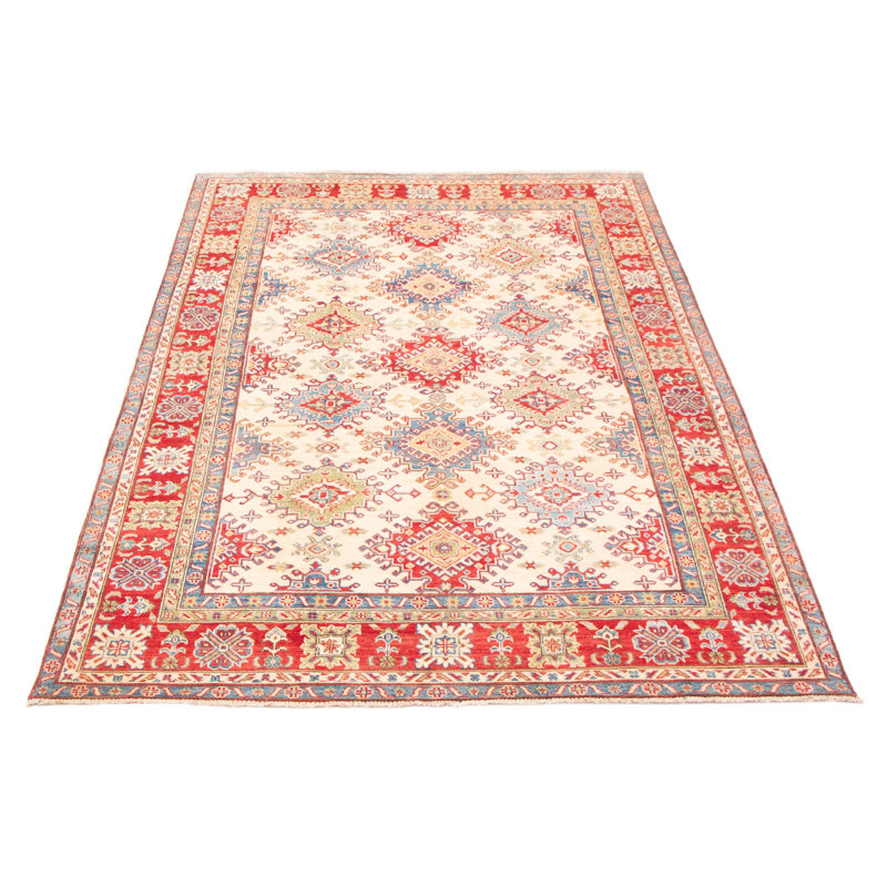 Tapis ivoire en laine noué à la main de conception unique 6 pi 7 po x 9 pi 5 po New Age
