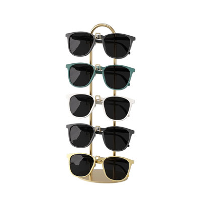 Metal Sunglass Organizer,Glasses Holder,Eyeglass Holder,Sunglass Storage Eyeglasses Rack Metal Frame for 5 Pairs (1, Gloden)