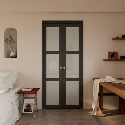 Forested Glass Solid Core Manufactured Wood Pivot-French Or Bi-Fold Doors With Hardware Kit