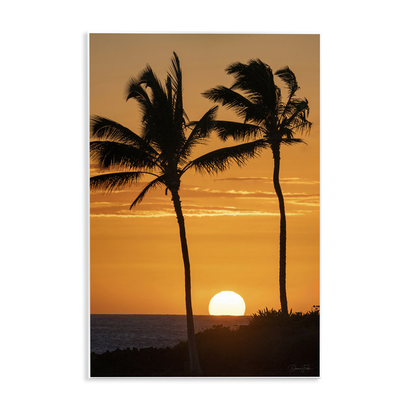 Coucher de soleil sur une plaque murale de palmiers, design par Dennis Frates, H 15 po x l 10 po