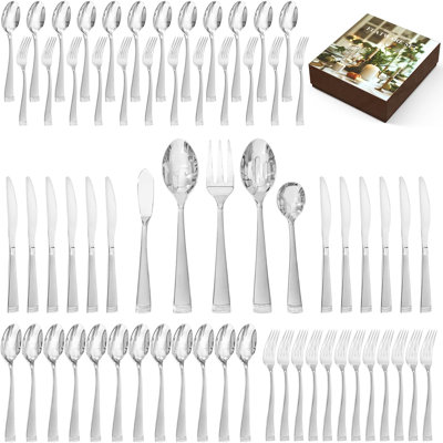 65-Piece Silverware Set For 12, 18/10 Stainless Steel Flatware Set With Beaded Edge Design, Mirror Polished Cutlery Set For Kitchen, Home, And Entertaining, Dishwasher Safe