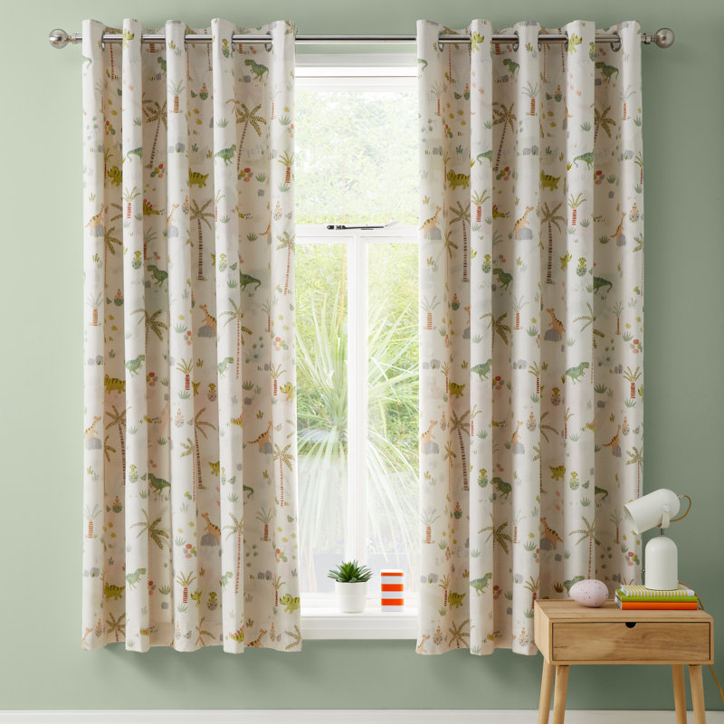 Sleepy Dino Fully Reversible Eyelet Curtains