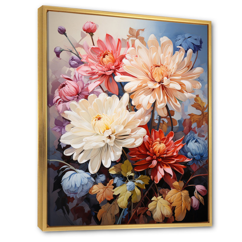 Yesmi Chrysanthemums Vibrant Collage IV, H 40 po x l 30 po x P 1,5 po, Cadre flottant doré