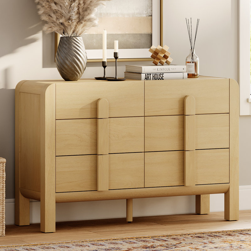 47.2" Modern Accent Cabinet With Drawers, Wood Credenza Storage Cabinet With Curved Profile Design For Living Room, Kitchen, Dining Room, Hallway