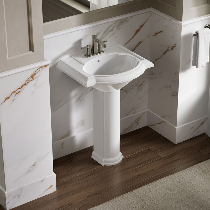Devonshire Ceramic 25" Pedestal Bathroom Sink with Overflow, White, Centerset Faucet