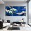 Orchidée à motif floral bleu doré sur toile tendue, ensemble de 3 décorations pour salon-1730328356