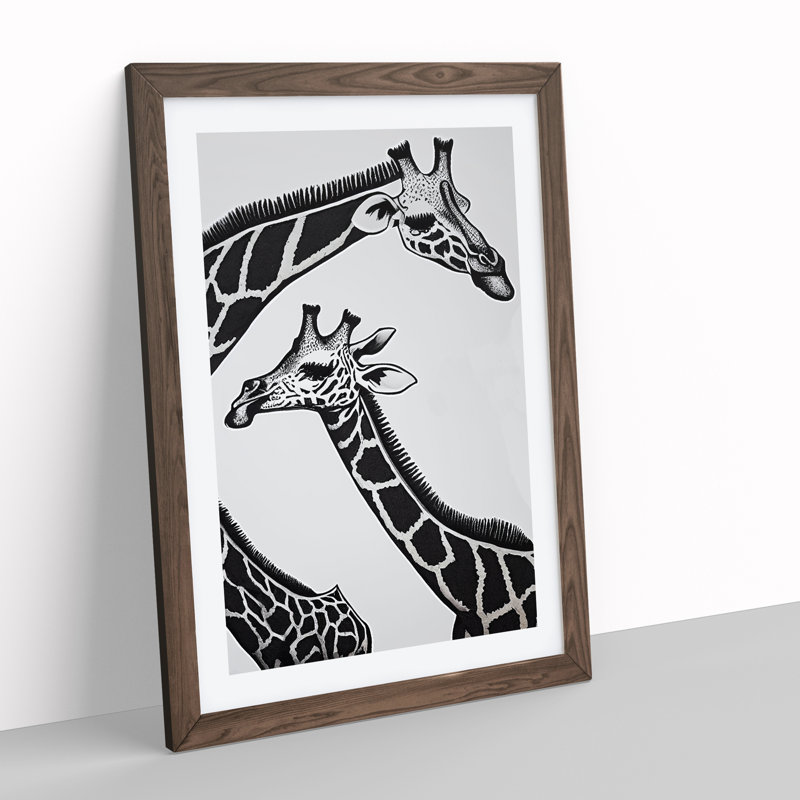 Two Giraffes - Framed Print, 34cm H x 25cm W x 2cm D, Walnut Framed