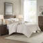 Housse de couette en coton teinté 3 pièces pour lit très grand avec des rayures taupe et blanches 100% broderie en chenille